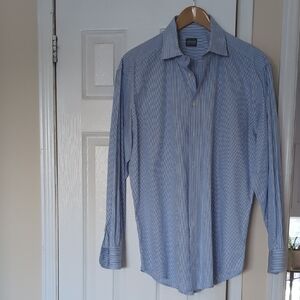 Armani Collezioni Men's Blue Striped Button Down Shirt